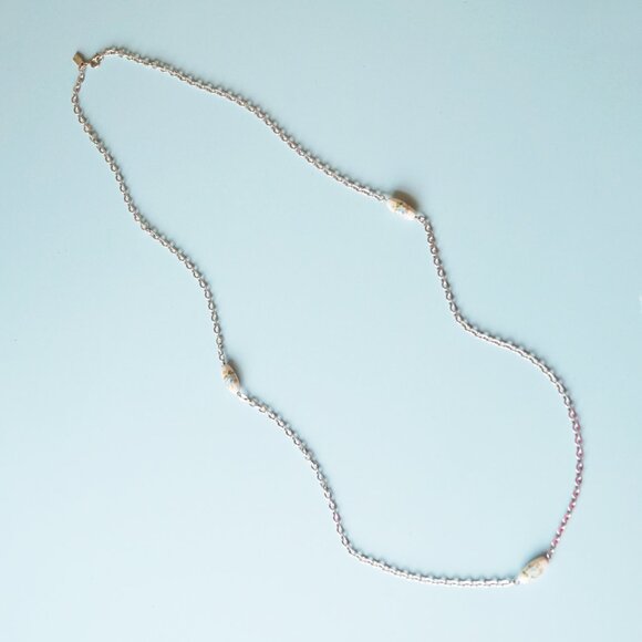 Vintage Emmons 1970s Blue Floral Bead Chain Necklace – Silver Tone 36” Length - Picture 2 of 5